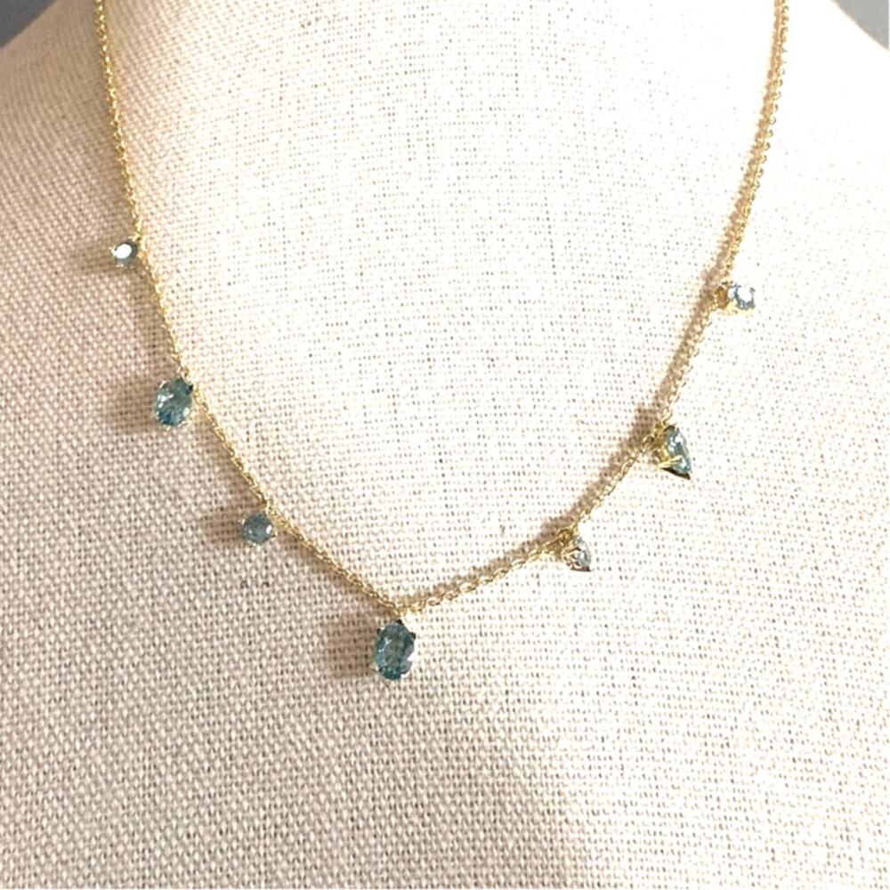 The Kendra Scott Cailin Delicate Strand Necklace NWT Gold Aqua Crystal Jewelry - Picture 3 of 13